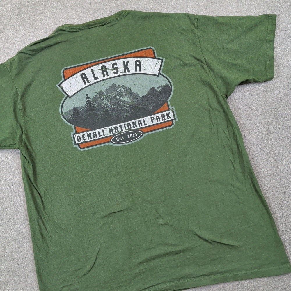 Ouray Sportswear Alaska Denali National Park T-Shirt Men Large Green Graphic Tee
